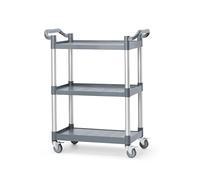 HENDI Carrello di servizio professionale, da cucina o ristorante, multiuso, 3 ripiani, 4 ruote girevoli (2 con freno), carico max 50 kg per ripiano, 800x420x(H)945mm, polipropilene
