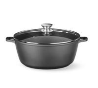 HENDI Casseruola in alluminio pressofuso con rivestimento antiaderente, 7,5L, Pentola con coperchio, Cocotte per tutte le fonti di calore incl. induzione, forno fino a 250°C, 387x310x(H)130mm, nero