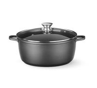 HENDI Casseruola in alluminio pressofuso con rivestimento antiaderente, 9L, Pentola con coperchio, Cocotte per tutte le fonti di calore incl. induzione, forno fino a 250°C, 405x332x(H)138mm, nero