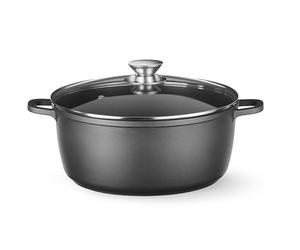 HENDI Casseruola in alluminio pressofuso con rivestimento antiaderente, 9L, Pentola con coperchio, Cocotte per tutte le fonti di calore incl. induzione, forno fino a 250°C, 405x332x(H)138mm, nero