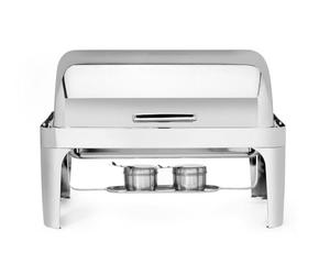 HENDI Chafing Dish da Buffet con Coperchio Rolltop 180°, Bagnomaria Professionale GN 1/1, Supporti per Combustibile e Riscaldamento Elettrico, 9L, 660x490x(H)460mm, Acciaio Inox