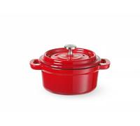 HENDI Cocotte Mini Rotonda in Ghisa Smaltata con Coperchio, 0,27L, Rosso | Pentola multiuso, induzione e forno fino a 260°C, 130x100x(H)48mm
