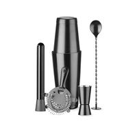 HENDI Kit da bar nel tubo, BarUp, utensili per barman: shaker Boston, colino Hawthorne, doppio jigger, pestello e cucchiaio da bar a spirale con disco pestello, ø120x(H)320mm, inox nero