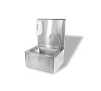 HENDI Lavandino da Cucina con Rubinetto a Ginocchio, Lavello Igienico con Miscelatore Acqua Calda/Fredda e Dispenser di Sapone, Scarico Ø52mm, 400x330x(H)560mm, Acciaio Inox