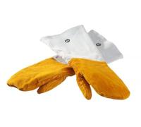 HENDI Muffole da Barbecue, 1 Paio, Resistenti al Calore fino a 100°C, in Pelle Bovina, Guanti Termici per Forno, Griglia o Cucina, Lunghezza 46cm, Giallo Senape e Grigio