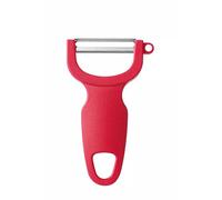 HENDI Pelapatate universale, pelaverdure da cucina, lama orizzontale curva da 50 mm, per frutta e verdura, sbucciapatate, 110x(H)12mm, acciaio inossidabile, polipropilene, rosso