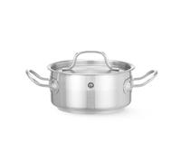 HENDI Pentola bassa, con coperchio con fori per il rilascio del vapore, calderone, casseruola, tegame, adatta a tutte le fonti di calore, lavabile in lavastoviglie, 1.5L, ø160x(H)75mm, acciaio inox