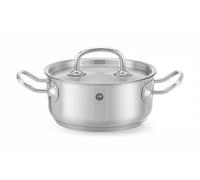 HENDI Pentola bassa, con coperchio con fori per il rilascio del vapore, calderone, casseruola, tegame, adatta a tutte le fonti di calore, lavabile in lavastoviglie, 1.4L, ø160x(H)75mm, acciaio inox