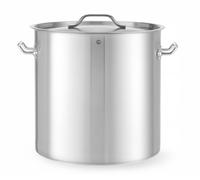 HENDI Pentola con coperchio, grande capacità: 50L, adatta a tutte le fonti di calore, lavabile in lavastoviglie, ø400x(H)400mm, acciaio inox