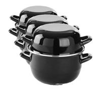 HENDI Pentola con coperchio, tegame per frutti di mare e salse, casseruola per preparare e servire cozze, adatta solo per cucine a gas, 2L, ø200x(H)180mm, smaltato nero con bordo in inox