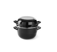 HENDI Pentola con coperchio, tegame per frutti di mare, casseruola per cucinare e servire cozze, per salse, adatta solo per cucine a gas, 1kg, 3,4L, ø200x(H)195mm, smaltato nero con bordo in inox