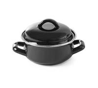 HENDI Pentola con coperchio, tegame per minestra sugo, casseruola per preparare porzioni singole e servire salse, adatta solo per cucine a gas, 0,8L, ø140x(H)110mm, smaltato nero con bordo in inox