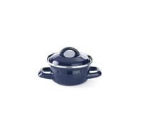 HENDI Pentola con coperchio, tegame per minestra sugo, casseruola per preparare porzioni singole e servire salse, adatta solo per cucine a gas, 0,6L, ø120x(H)95mm, smaltato blu con bordo in inox