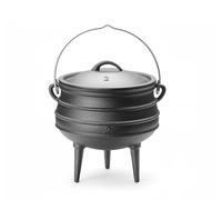 HENDI Pentola in ghisa, forno olandese sudafricano con 3 gambe, calderone delle streghe, con coperchio e manico, potjie, 6L, ø245x(H)280mm, nero