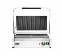 HENDI Piastra Elettrica a Contatto XL, Grill/Griglia Panini Professionale, Piastre Rigata in Ghisa Smaltata, 230V, 2700W, 540x424x(H)216mm, Acciaio Inox
