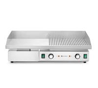 HENDI Piastra elettrica mista 1/2 liscia e 1/2 rigata, griglia di cottura, grill e barbecue con cassetto raccogli-grassi estraibile, temperatura fino a 300°C, 400V, 4400W, 720x460x(H)241mm, inox