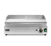 HENDI Piastra elettrica mista 1/2 liscia e 1/2 rigata, griglia di cottura, grill e barbecue con cassetto raccogli-grassi estraibile, temperatura fino a 300°C, 230V, 2400W, 527x404x(H)233mm, inox