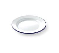 HENDI Piatto in acciaio smaltato bianco, con bordo blu, rotondo, piatto piano, per campeggio, escursioni e picnic, ø200x(H) 15mm