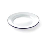 HENDI Piatto in acciaio smaltato bianco, con bordo blu, rotondo, piatto piano, per campeggio, escursioni e picnic, ø240x(H) 22mm