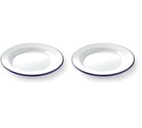 HENDI Piatto in acciaio smaltato bianco, con bordo blu, rotondo, piatto piano, per campeggio, escursioni e picnic, ø200x(H) 15mm (Confezione da 2)