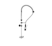 HENDI Rubinetto da Cucina Professionale, Miscelatore Doppia Manopola con Doccetta di Prelavaggio ad Alta Pressione, Altezza 1030mm, Foro 27mm, Attacchi G1/2'', Acciaio Inox