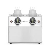 HENDI, Scaldassalse, doppio, con 2 bottiglie erogatore, per riscaldare salse e cioccolato, intervallo di temperatura: da 30° a 65°C, scalda cioccolato, 1,3L, 230V/400W, 270x223x(H)282mm, acciaio