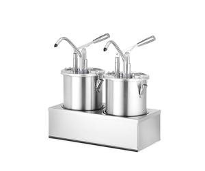 HENDI Set Dispenser per salse con supporto, 2 contenitori per salse fredde e dense ad alta viscosità come il miele, coperchi rimovibili con pompe dispenser, 2x 4,5L, 404x300x(H)430mm, acciaio inox, PP