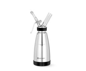 HENDI Sifone da cucina a doppia parete - 0,5L - Per panna montata, mousse, salse calde e fredde - 3 beccucci, spazzolino per la pulizia - ø95x(H)275mm - Acciaio inox