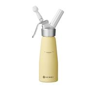 HENDI Sifone da cucina per panna montata, con 3 beccucci decorativi in polipropilene e spazzolina per la pulizia, sifone panna montata, 0,5L, ø80x(H)260mm, alluminio, giallo pastello