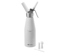 HENDI Sifone per Cucina, Set di 3 ugelli erogatori ed Una spazzolina per la Pulizia, per Panna montata, Mousse, Dessert, sifone per Panna montata, 0,95L, ø95x(H) 320mm, Alluminio, Bianco