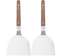 HENDI Spatola Teppanyaki giapponese, manico in legno di noce, turner per hamburger, uova, paletta e raschietto per piastra, utensile da cucina per barbecue e griglia - 240x105 mm, acciaio inox