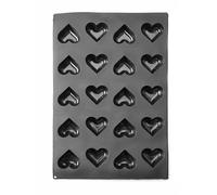 HENDI Stampo in silicone a forma di cuore, antiaderente, per cottura al forno, congelamento, monoporzioni: -30 a 230°C, 20 cuori 7,5x6cm per cioccolato, gelatina, dolci surgelati, 570x375x(h)35mm
