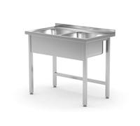 HENDI Tavolo con Doppio Lavello, Saldato, Angoli Arrotondati, Pratico Mobile per la Cucina e l'Area di Lavoro, Acciaio Inox, Dimensioni Lavello 400×400×250 mm, Mobile 1000x600x850 mm