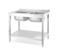 HENDI Tavolo con due lavandini con ripiano - avvitabile, HENDI, linea cucina, posizione del vano - al centro, 1000 x 700 x (H)850 mm, 1000x700x(H)850 mm