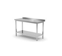 HENDI Tavolo da lavoro, banco da lavoro cucina, piano di lavoro, tavolo multiuso, a parete, con ripiano, avvitato, piedini regolabili, da montare, con alzatina: 40 mm, 1800x700x(H)850 mm, acciaio inox