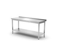 HENDI Tavolo da lavoro, tavolo da parete, tavolo da cucina, banco di lavoro, con ripiani, tavolo multiuso, da montare, piedini regolabili, con alzatina: 40 mm, 1800x600x(H)850 mm, acciaio inox