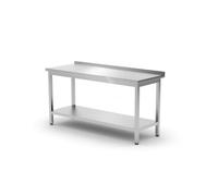 HENDI Tavolo da lavoro, tavolo da parete, tavolo da cucina, banco di lavoro, con ripiani, tavolo multiuso, da montare, piedini regolabili, con alzatina: 40 mm, 1600x600x(H)850 mm, acciaio inox