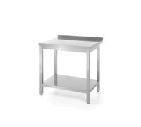 HENDI Tavolo da lavoro, tavolo da parete, tavolo da cucina, banco di lavoro, con ripiani, tavolo multiuso, da montare, piedini regolabili, con alzatina: 40 mm, 1200x600x(H)850 mm, acciaio inox