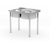 HENDI Tavolo imbullonato con 2 lavelli, autoassemblante, gambe di profilo regolabili, foro per rubinetto Ø30 mm e scarico Ø50 mm, 1000x600x(H)850mm, acciaio inox
