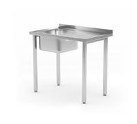 HENDI Tavolo imbullonato con lavello, autoassemblante, gambe di profilo regolabili, foro per rubinetto ø30 mm, scarico ø50 mm, 800x600x(H)850mm, acciaio inox