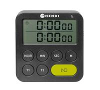 HENDI Timer da cucina doppio, digitale, 2 timer indipendenti, 3 modalità di allarme, funzione cronometro, supporto pieghevole, occhiello di sospensione, magnetico, illuminazione a LED, sveglia da