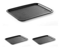 HENDI Vassoio da portata, medio, rettangolare, multiuso, vassoio da servizio, da cucina, per fast food, per servire cibo e bevande, 305x415x(H)20mm, nero, polipropilene (Confezione da 3)