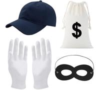 Hendpock Costume da rapinatore da banchina,Accessori Costume per Ladri,set costume da ladro Halloween Costume Accessorio con Cappello, Borsa Portadenaro, Maschera Ladro e Guanti per Carnevale cosplay