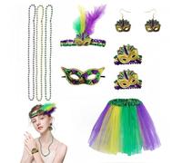 HenfuME Anni 80 Vestiti 10 Pezzi,Costume Donna Carnevale,Accessori Carnevale Donna,Kit Carnevale,Tutù, Braccialetti, Maschere, Copricapi Per Carnevale, Cosplay, Feste