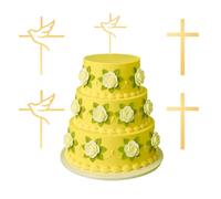 HENGBIRD 4 Pezzi Accessori per Torte a Croce Dorata, Decorazione per Torte di Compleanno, Celebrazione e Festa a Tema Decorazione in Acrilico per Cupcake Battesimo dei Bambini