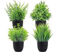 HENGBIRD 4 Pezzi Mini Piante Artificiali Verde Plastica Pianta Finta in Vaso per Casa Bagno Ufficio Tavolo Decorazione