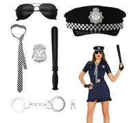 HENGBIRD 6 pezzi accessori per costume della polizia, costume della polizia per bambini, costume della polizia per bambini con badge, manette per carnevale