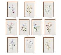 HENGBIRD Biglietti di Ringraziamento Fiori di Campo,Set da 10 Biglietti con Buste Kraft e 25 Adesivi a Cuore Dorati,Biglietti Vuoti per Matrimonio, Compleanno, Insegnanti, Colleghi, Famiglia e Amici