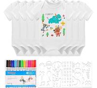 HENGBIRD Body da Neonato per Bambini Maniche Corte Pacco da 8, con 8 body a maniche corte (38 x 21 cm) 14 pennarelli colorati in tessuto 5 stencil per baby shower baby shower