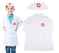 HENGBIRD Camice Dottore Bambino, 4 Pezzi Costume da Dottore Unisex Grembiule da Infermiera Cappello Accessori da Dottore Ragazze Ragazzi Regali Giocattolo Regali a Partire dai 3 4 5 Anni